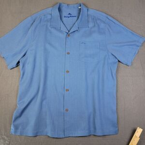 Tommy Bahama Camp Shirt Men's Silk Button-up Short Sleeve Blue Size XL
